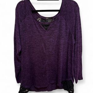 Lane Bryant Women's Purple & Black Lace Detail Long Sleeve Blouse Top - EUC